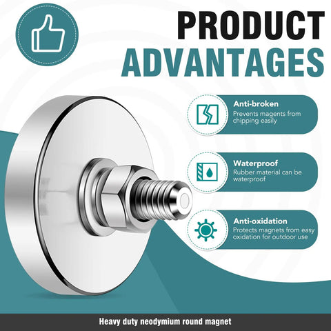 Beefy Neodymium Round Magnet With M8 Thread Mounting Hardware 200 Lb Pull, Corrosion Resistant Steel Base, 44mm, anti-broken, waterproof, anti-oxidation features