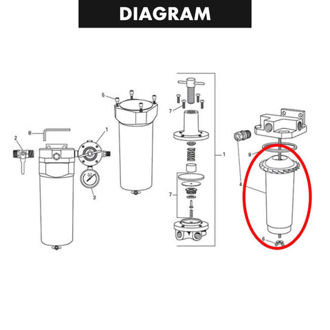 Diagram of Replacement Desiccant Cartridge for QC3 Filter and CamAir Dryer System showing assembly parts and layout.