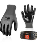 10-Pairs Safety Work Gloves With Non Slip Nitrile Coating For Gardening And DIY Projects Size Large Gray Dipping Style Built For A Strong Grip In Auto, Construction, Warehousing, Landscaping, Ranching, And Outdoor Chores.