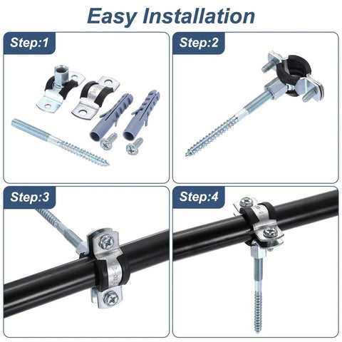 10 Pcs Split Ring Pipe Hangers, 2 Inch Galvanized Steel Pipe Brackets For Wall Or Ceiling Mount, Adjustable Clamp For Plumbing And HVAC, Fits 44-50 Mm Diameter, M8 And M10 Screws, installation steps