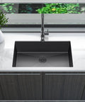 Undermount Single Bowl Kitchen Sink 32 By 19 By 10 Inches, 18 Gauge 304 Stainless Steel With Black Finish, installed in kitchen counter