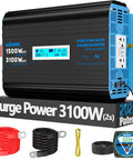1500 Watt Pure Sine Wave Power Inverter with LCD display, remote control, and power cables for RV and off-grid use.