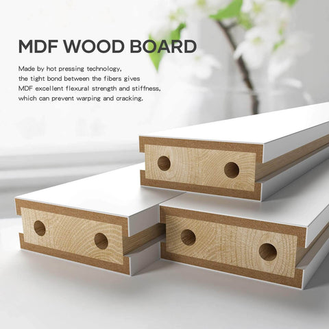 Three MDF wood pieces with white PVC coating for the 36 By 84 Inch White Sliding Barn Door Slab With Six Point Six Foot Hardware Kit Included.