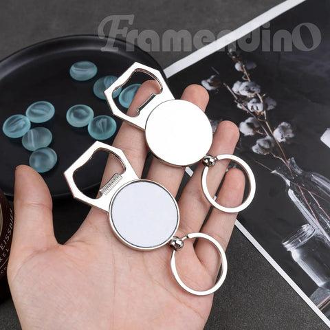 10 Pack Sublimation Bottle Opener Keychains for Heat Transfer Printing Blank Metal Key Rings in hand
