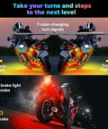 Lit Underglow LED Kit With Brake And Turn Signals For Motorcycles, showing color-changing turn signals and brake light modes