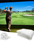 Golfer using Golf Simulator Impact Screen With Triple Layer 3D Air Mesh for HD visuals, includes grommets and bungee cords, 6.5 by 9.8 feet