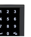 Close-up of a touchscreen keypad with numbers for Keyless Touchscreen Deadbolt Lock With Passage Lever Matte Black Finish ANSI Grade 3 Security