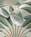 Knockout Modern Geometric Wallpaper With Rock Solid Polyester And Natural Fiber Build Featuring A Slick Linen Finish Pvc Free Heavy Duty Material rolled design with leaf patterns.