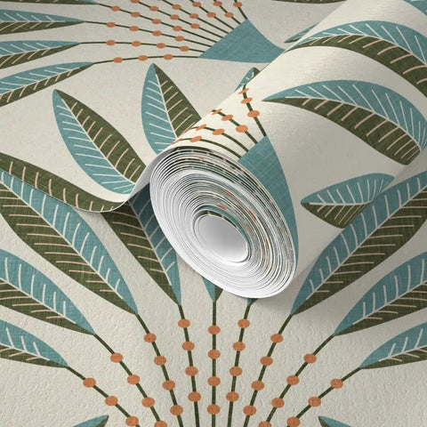 Knockout Modern Geometric Wallpaper With Rock Solid Polyester And Natural Fiber Build Featuring A Slick Linen Finish Pvc Free Heavy Duty Material rolled design with leaf patterns.