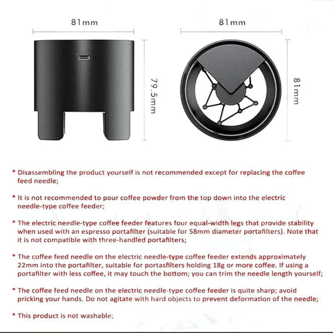 Top view of Killer 12 Needle Coffee Distributor Wand For Espresso Durable Stainless Steel Bed Leveler, 81mm size, electric needle feeder.