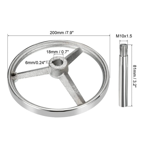Rotary Handwheel 200mm Diameter Cast Iron Chrome Plated With Handle For Milling Machines And Lathes Silver Tone Durable