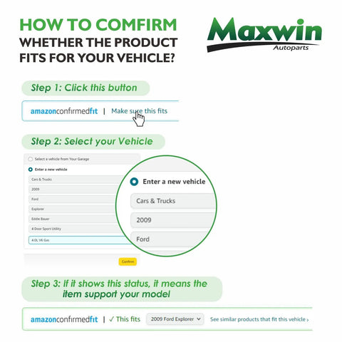 Guide on how to confirm product fit for vehicles with steps and Amazon compatibility check for Slick Coolant Temperature Sensor.