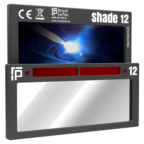 Auto Darkening Welding Lens Shade 12 In Silver With Blue Puddle Finish, 20A TIG Rating, No Flashing, Lens Size 2 By 4.25 By 0.2 Inches