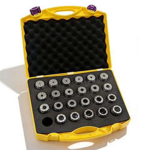 ER40 Collet Set 23 Pcs One Eighth To One Inch Pro Grade High Precision Spring Collets in yellow case