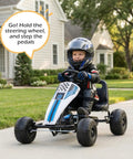 Child riding Kids Pedal Go Kart With Adjustable Seat Handbrake Free Wheel And Pedal Modes Four Wheel Ride On Toy Car