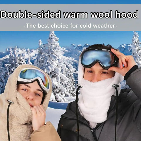 Warm Fleece Ski Mask With Windproof Coldproof Shield For Men And Women One Size Fits All Black Cozy Arctic Wool Face Cover modeled