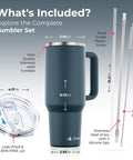 40 Oz Stainless Steel Tumbler With Handle And Straw For On The Go Hydration, Double Wall Vacuum Insulation, BPA Free, Charcoal
