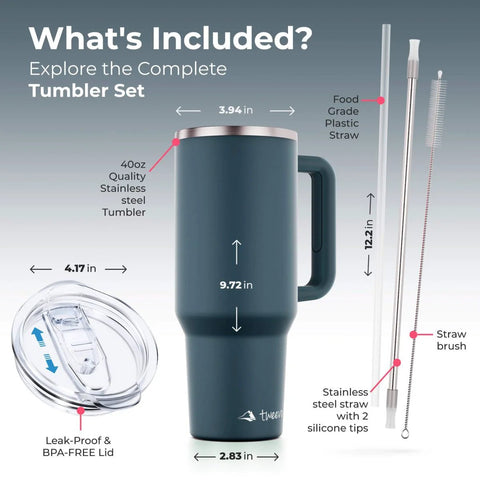 40 Oz Stainless Steel Tumbler With Handle And Straw For On The Go Hydration, Double Wall Vacuum Insulation, BPA Free, Charcoal