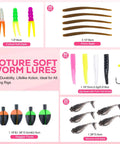 All In One Trout Fishing Tackle Kit With Pink Box Complete Soft Plastic Baits Swimbaits Scented Worms Jig Heads Sinks Floats And Sharp Hooks For Trout Panfish Crappie 209 Piece Freshwater Gear Set, featuring soft worm lures, floats, and baits.