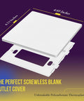 Screwless Two Gang Blank Wall Plate Cover For Outlets And Devices White Polycarbonate Thermoplastic UL Listed Child Safe 4.68 by 4.73 Inches Glossy Finish