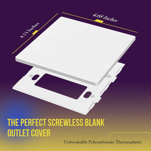 Screwless Two Gang Blank Wall Plate Cover For Outlets And Devices White Polycarbonate Thermoplastic UL Listed Child Safe 4.68 by 4.73 Inches Glossy Finish