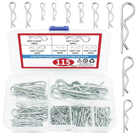 R Shaped Cotter Pin Assortment Kit With 6 Sizes And 230 345 460 Pieces in plastic organizer box