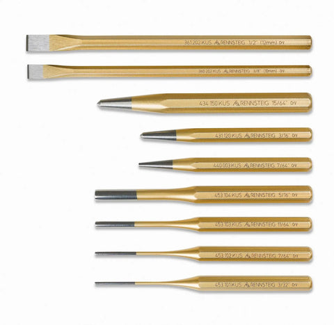 9 Piece Punch And Chisel Set With Two Eight Inch Cold Chisels, Three Center Punches And Four Pin Punches For Heavy Duty Metalworking