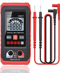 Auto Ranging Digital Multimeter With Non Contact Voltage Tester Smart Measurement And Electrical Voltmeter For DIY Home Workshop Use Includes Probes And Battery Kit Red Great For Home Repairs And Pro Projects Handy For Quick DIY Fixes, showing a red digital multimeter with probes