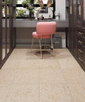Room with 32 Pack Peel And Stick Vinyl Floor Tiles 12x12 Inches Waterproof Removable Flooring For Renters Beige Linoleum Look