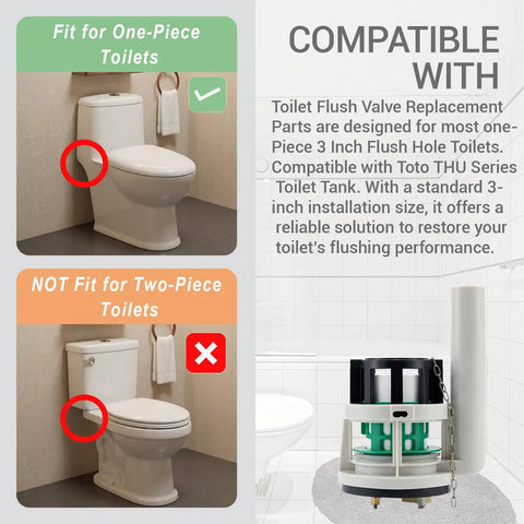 3 Inch Toilet Flush Valve Repair Kit Universal Fit For Most One Piece Toilets compatibility illustration