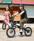 Two riders on Foldable 20 Inch Electric Bike With 48V Battery, ideal for commuting and leisure on urban street.