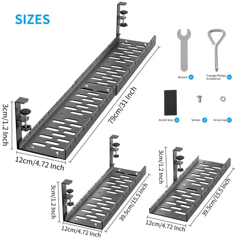 Extendable Under Desk Cable Tray With Clamp Mount No Drill Easy Install 31 Inch Long By 4.33 Inch Wide Metal Cord Management Tray