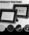Top Shelf SmartRGB Outdoor Floodlight 50W LED Spotlight with Wifi App Control, showcasing 30W IP66 rated lamps in detail.