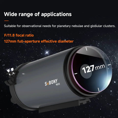 127mm Mak Telescope For Stargazing And Deep Sky Imaging With F11.8 Aperture, Versatile OTA For Adults, Beginner Friendly Setup, Sharp Detail On Distant Galaxies And Nebulae, Ideal Entry To Amateur Astronomy on starry background