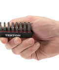 Person holding tamperproof quarter inch hex bit set with rail 9 piece security Allen bits extra long 30 mm length
