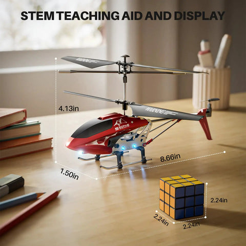 Durable Alloy RC Helicopter For Kids And Beginner Friendly With Altitude Hold Two Speed Modes Easy Indoor Flight displayed on desk.
