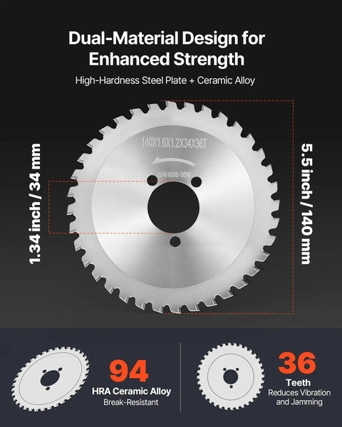VEVOR Compatible 36-Tooth Electric Rebar Cutter Blades With Cermet Tipped Heat-Treated SK51 Steel, 5.5 inch diameter, 1.34 inch arbor.