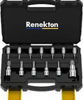 Torx Star Bit Socket Set With One Half Inch, Three Eighths Inch And One Quarter Inch Drive, T8 Through T70 Sizes in black case
