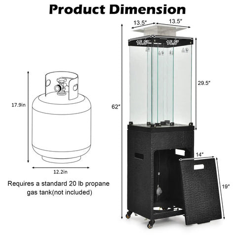 Beast 41,000 BTU Propane Patio Heater With Weatherproof Cover Lockable Wheels Adjustable Feet Tempered Glass Tube CSA Certified