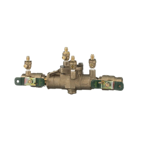 Lead Free RPZ Assembly With Three Quarter Inch NPT Inlet And Outlet, Quarter Turn Shutoff Valves, Bronze Body, Resilient Seated Ball Valves, Modular Check, Internal Relief Valve For No Fuss Maintenance And Reduced Install Clearance. front view