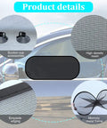 Rear Window Sun Shade For Cars With Suction Cups, UV Protection Mesh Cover For Back Window, Shields Babies Kids And Pets In Rear Seats, 39 By 19 Inches, Easy Install Car Sunblock Shade with product details showing suction cups, mesh, edging, and metal frame.