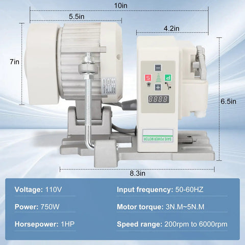 Beefy High Torque Servo Sewing Machine Motor With Needle Positioner And Synchronizer, AC110V 750W 6000RPM side view with dimensions