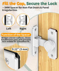 90 Degree Barn Door Lock Latch For Cabinets And Sliding Doors Right Angle Lock For Bathrooms Barns Sheds And Garden Windows Aluminum Alloy Safety Privacy Hardware White 1 Pack with spacer installed on wood surface