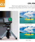 ND And CPL Filter Kit For Osmo Action 5 Pro And Osmo Action 4, tripod setup with filter impact on water reflections and sky color