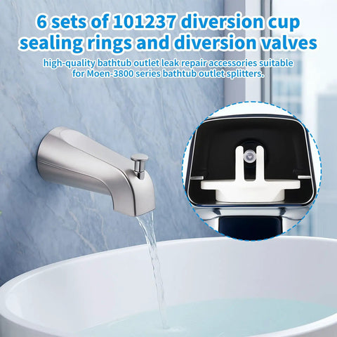 Tub spout with 101237 cup seal and diverter gate for Moen 3800, six-pack repair kit for bathtub shower leak-free performance.