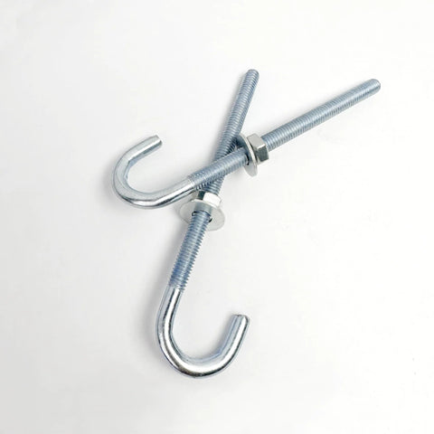 Ten Pcs Zinc Plated J Bolts One Quarter Inch By Four Inch With Nuts And Washers For Concrete Pads Wood Projects Outdoor Installations And General Construction Anchorage Durable Galvanized Steel Hardware Kit image showing two J bolts