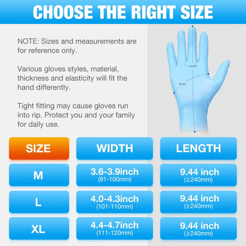 Sizing chart for Tough As Nails Nitrile Exam Gloves Large 1000 Count Powder Free Textured Fingertips Medical Grade Protection