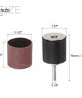 Close-up of 30 Pcs 1-1/2 Inch Sanding Sleeves 120 Grit Set with 2 Pcs 1 Inch Drum Mandrels for rotary tools, showing size dimensions