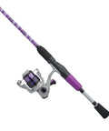 Jellyfish Spinning Reel And Fishing Rod Combo In Purple 5 Foot 6 Inch Medium Two Piece Glass Rod With Gel Tech Grip Integrated Bungee