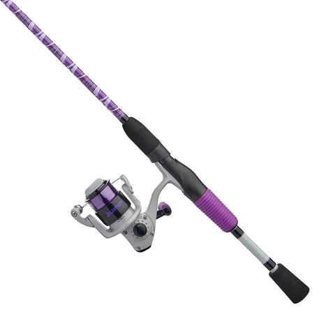 Jellyfish Spinning Reel And Fishing Rod Combo In Purple 5 Foot 6 Inch Medium Two Piece Glass Rod With Gel Tech Grip Integrated Bungee